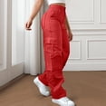 thumbnail image 2 of Cargo Pants for Women High Waisted Hiking Pants Baggy Stretchy Wide Leg Y2K Streetwear with Pockets Red M, 2 of 8