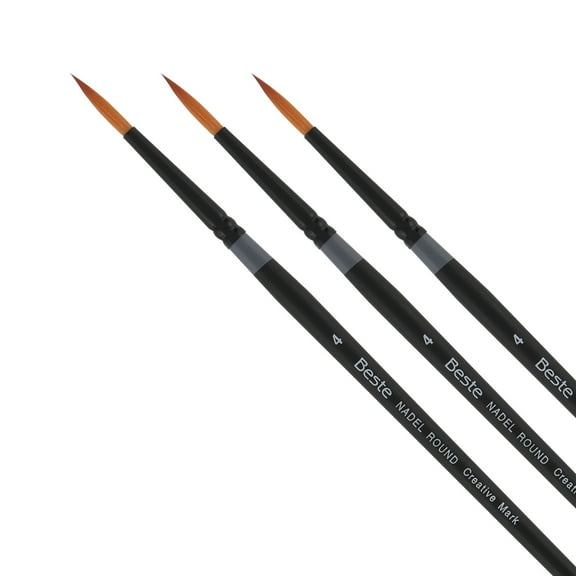 Creative Mark Beste Golden Taklon Nadel Round #4 - 3 Pack Artist Brush, Professional Watercolor Brushes, For Acrylic Painting, Short Handle, Sharp Edges, Hand-Tied & Shaped