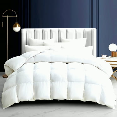Luxury White Down Comforter - Queen Size Heavyweight Duvet Insert with Ultra Soft Cotton Cover - Fluffy & Cozy Bedding for Queen Beds - 90 x 90 Inches