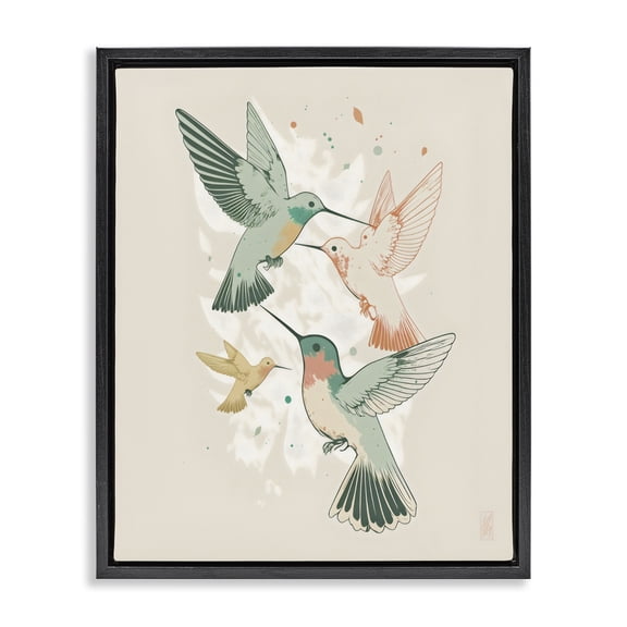Stupell Industries Scandinavian Hummingbirds on Beige Black Floating Frame Canvas Art, 17 x 21, by Ray Powers