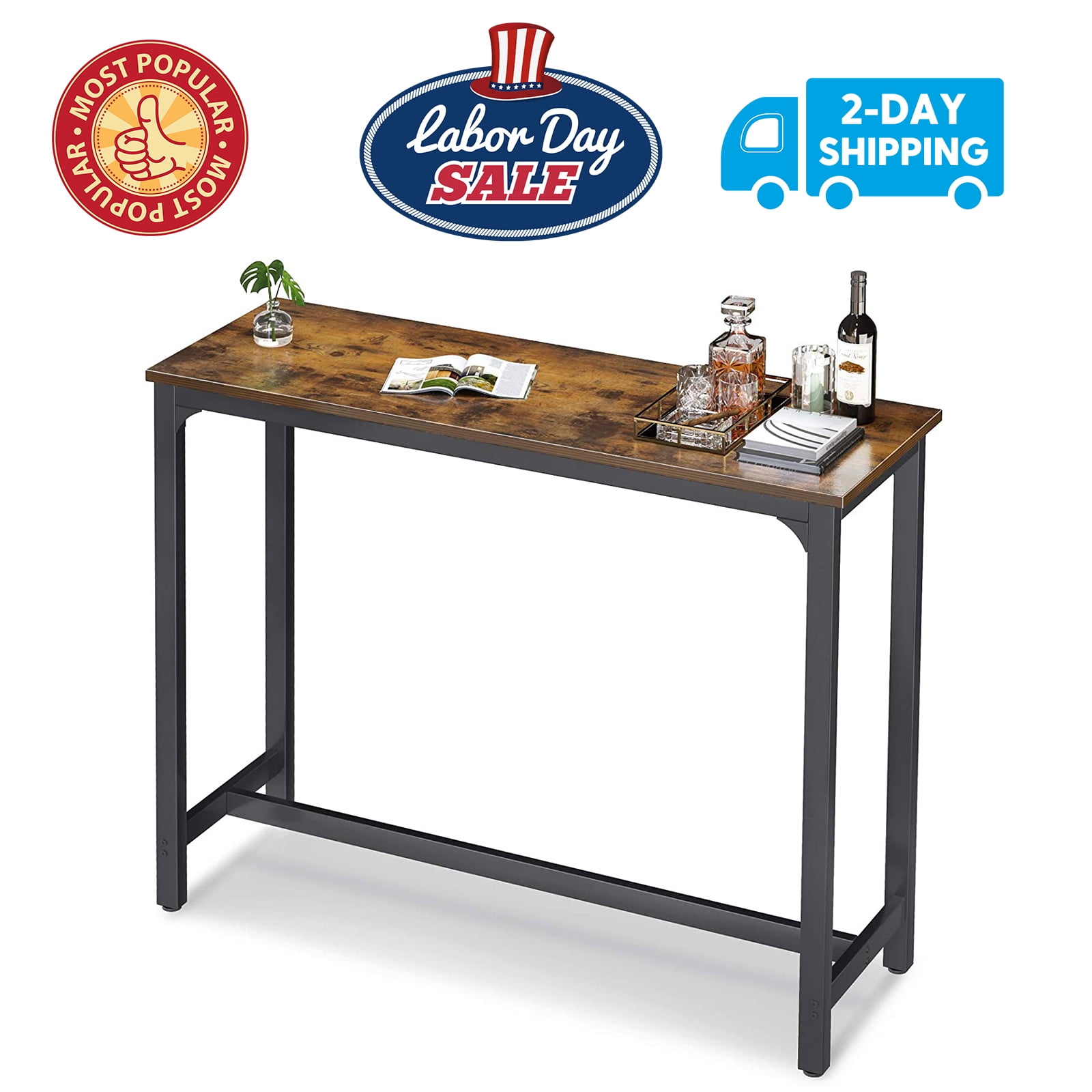 ODK 39 Bar Table Rectangular High Top Kitchen & Dining Tables with Sturdy Legs & Easy-to-Clean Top & 10 Min Quick Assembly Indoor use Bar Height Pub Table Black 