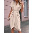 thumbnail image 4 of Women'S V Neck Elegant Dress Irregular Sleeve Solid Color Bodycon Midi Cocktail Gown L, 4 of 7
