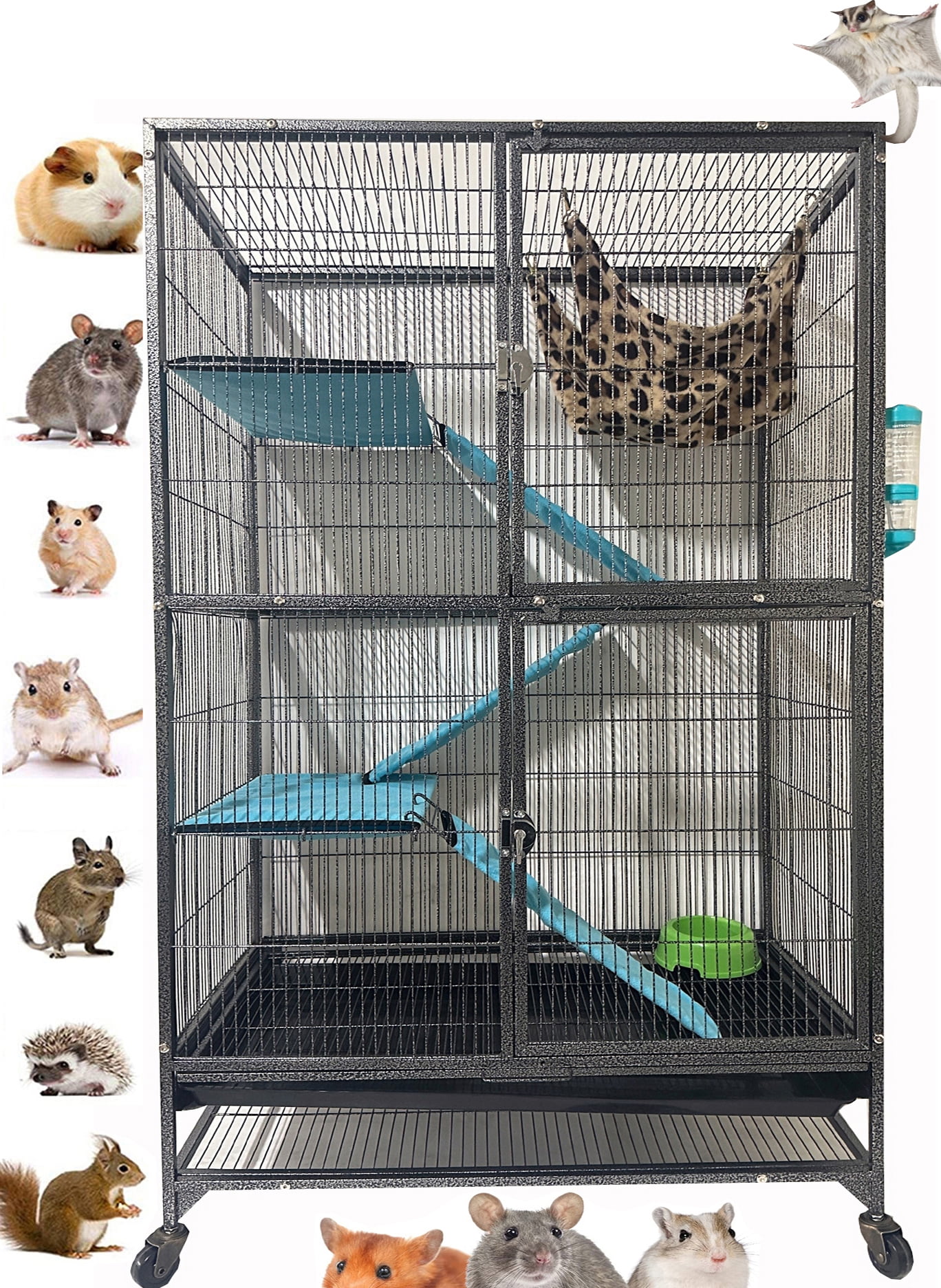 Extra Large Double Unit Story Metal Chew Free Rolling Cage For Ferret