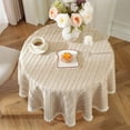 thumbnail image 4 of Round Tablecloth,Striped Coffee Table Cover With Tassel Cotton Washable Fabric Beside Table Cloth Kitchen Dining Home Decoration-Beige-diameter 100cm(40in), 4 of 7