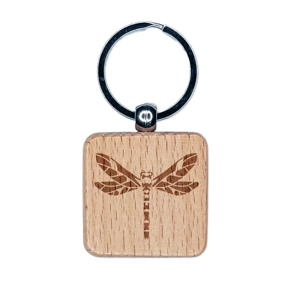 Damselfly Dragonfly Winged Insect Bug Square Keychain Charm Tag - Engraved Wood