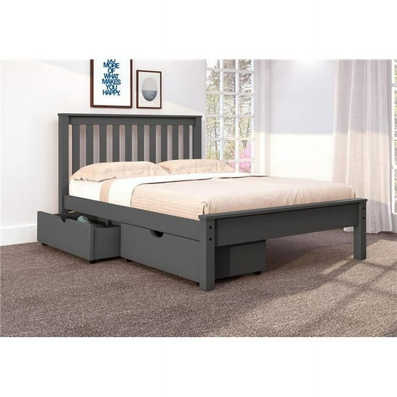 Donco Kids Contempo Mission Full Dark Grey Bed with Dual Underbed Drawers, Dark Grey