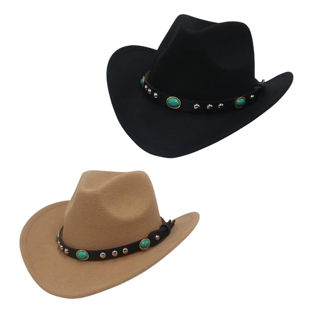 Cowboy Hat,Wide Brim Hat Suede Sun Protective Hats Women Men,Cowboy Cowgirl Beach Travel Summer Fashionable,Western Cow Boy Girl Visor Sunhat Outdoor Adults,Party Holiday Brown and Black Macarena Sombrero de vaquero