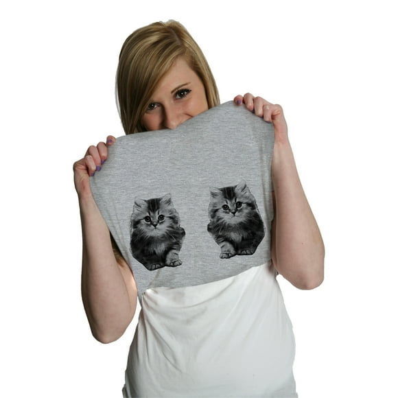 T-shirt pour Femmes « Ask Me About My Kitties Flip » Visage Drôle de Chat Cadeau pour Maman T-Shirt Cool (Gris Chiné Pâle) - L