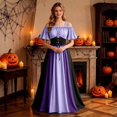 thumbnail image 4 of Huowey Halloween Witch Vampire Women Off Shoulder Gothic Dresses Elegant Cosplay Party Gown Short Sleeve Soft Trick Or Treat Dress,Purple,XXL, 4 of 6
