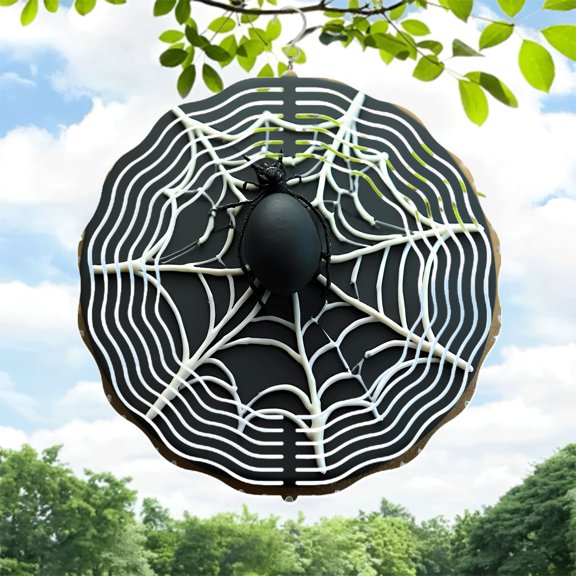 Intricate Metal Hanging Wind Spinners with Symmetrical Web Design - Stunning Yard and Garden Wind Chimes for Outdoor Decor