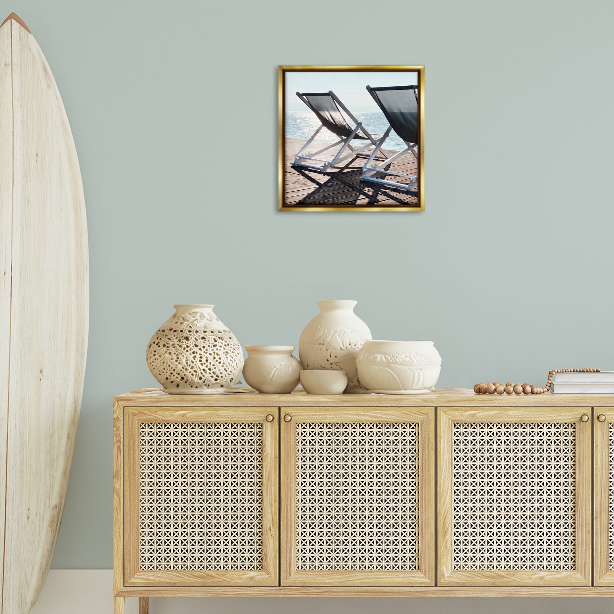 Stupell Industries Beach Shadow Reach Landscape Painting Gold Floater Framed Canvas Art Print Wall Art, 18 x 18
