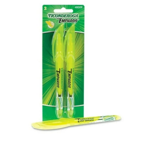 Ticonderoga Emphasis Fluorescent Yellow Highlighters, 2 Count