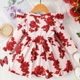 thumbnail image 3 of Baby Girl Floral Dresses 6-9 Months Fall Flutter Long Sleeve Cute Casual Dress Crewneck Newborn Infant Fasdhion Outfits Watermelon Red 6 Months, 3 of 7