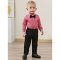 thumbnail image 6 of CARETOO Boy Clothes Suit Formal Cotton Fabric Outfit Onesie Striped Shirt Tie Waistcoat Pants 4Pcs, 6 of 19