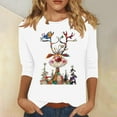 thumbnail image 2 of Jinhomg Holiday Cute Funny Shirt for women 2024 Trendy Christmas Deer print pullover tops fall winter lightweight casual 3/4 sleeve tunic blouses Daily Deals Clearance White S, 2 of 5