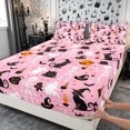 thumbnail image 5 of Erosebridal Spooky Black Cats Queen Sheets 4 Pieces,Gothic Halloween Skeleton Queen Sheet Sets,Pink,1 Flat Sheet, 1 Fitted Sheet and 2 Pillowcases, 5 of 6