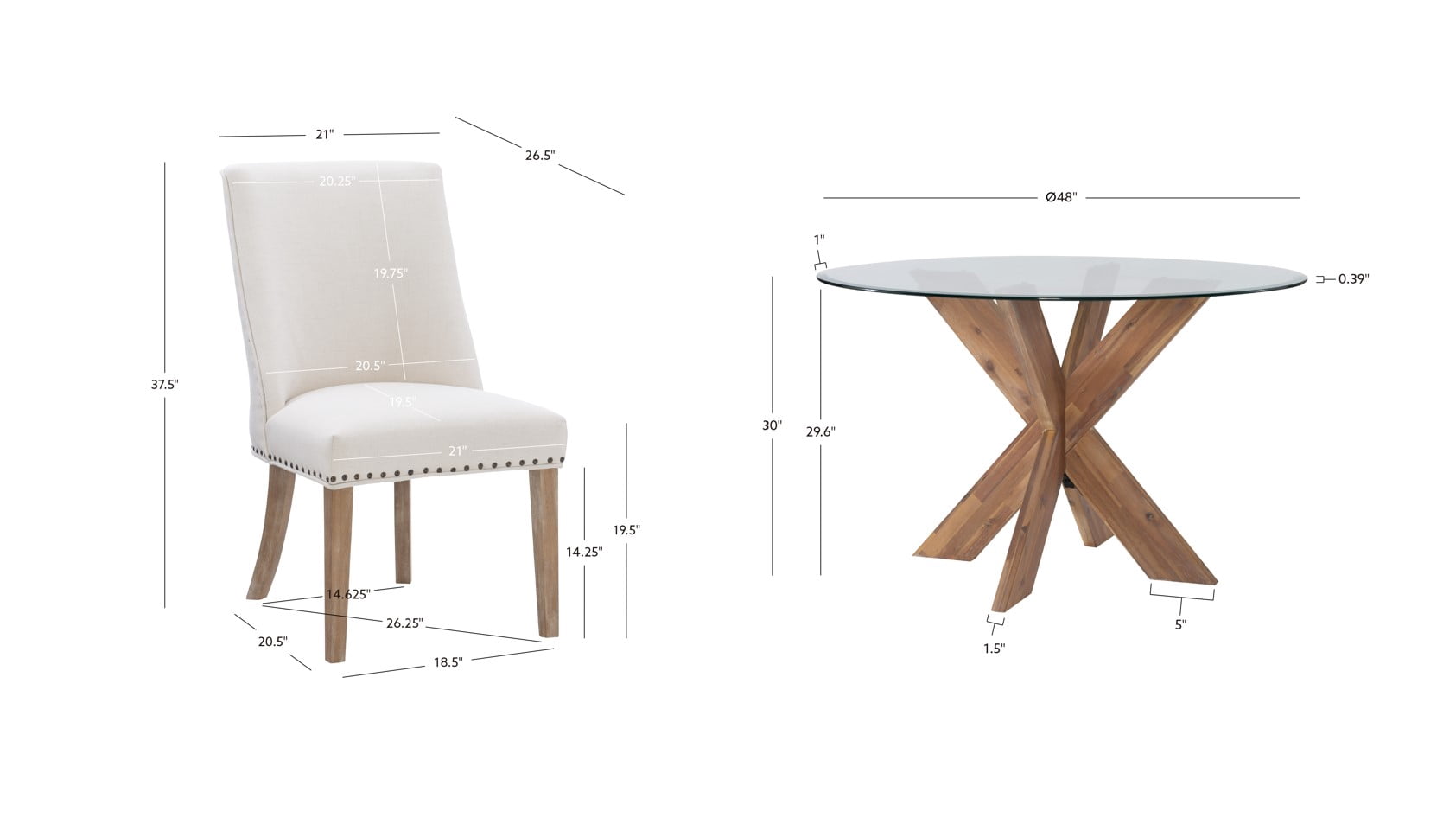 Powell Augusta 5-Piece Dining Set, Natural/Natural