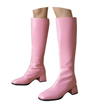IUJSOY Knee High Boots Women Chunky Heel Back Zipper Long Gogo Boots Square Toe Party Dress Booties