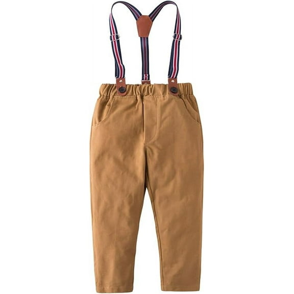 StylesILove Toddler Little Boy Classic Chino Pants with Suspenders (Caramel, 90/2-3 Years)