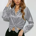 thumbnail image 2 of womens blouses linen blouses for women valentines blouses women pink New Spring And Summer Fashionable And Casual Women's Satin Imitation Silk Long Sleeved Shirt, 2 of 5