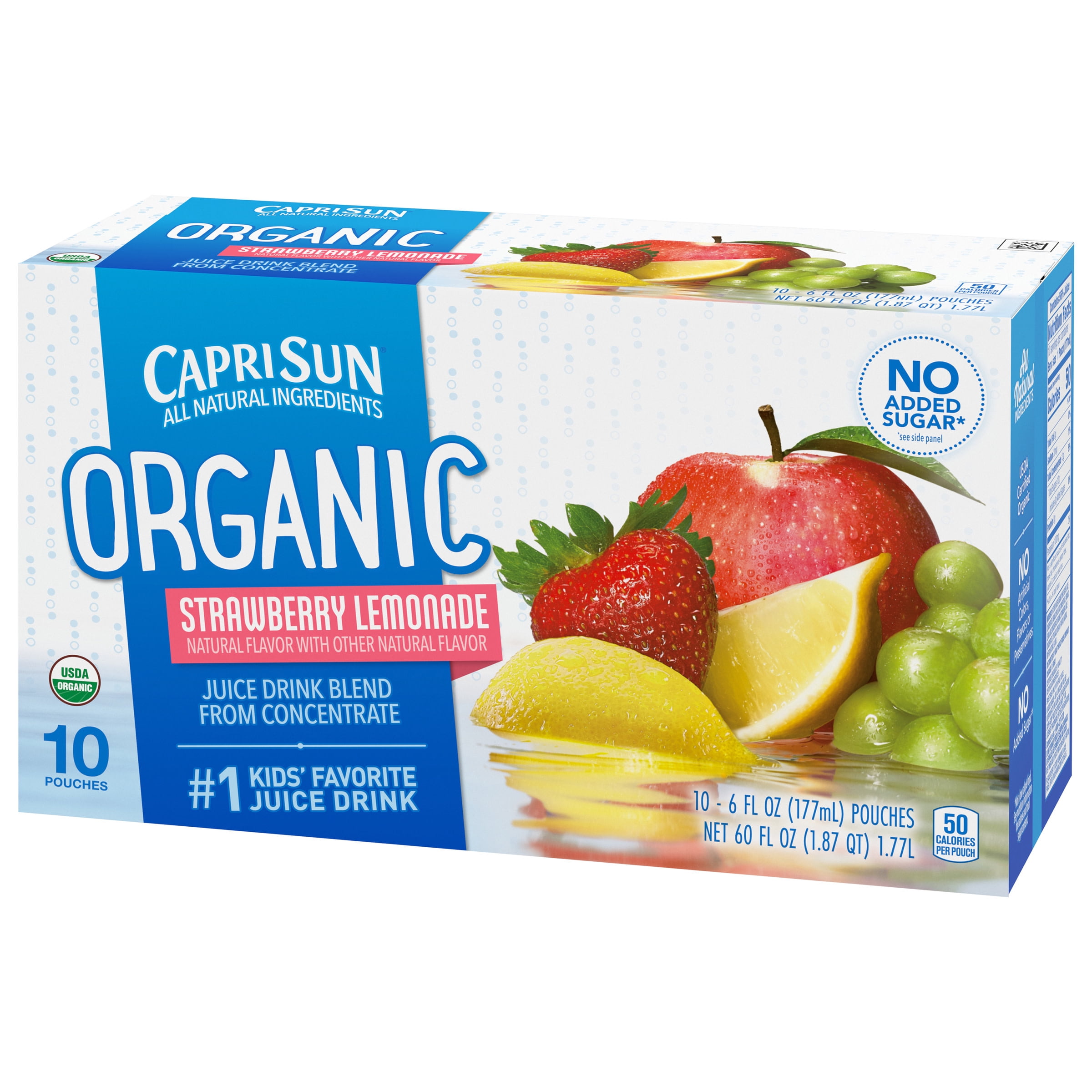 Capri Sun Organic Strawberry Lemonade Naturally Flavored Juice Drink Blend, 10 ct Box, 6 fl oz Pouches