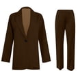 thumbnail image 4 of Women's Casual Long Sleeve Solid Lapel Cardigan Blazer Jacket Pants Set Brown L, 4 of 4