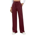 thumbnail image 3 of Loopsun Womens Long Pants, Casual Pants for Women, Women Casual Solid High Waist Drawstring Elastic Waist Side Pockets Long Pants Wine, M, 3 of 5