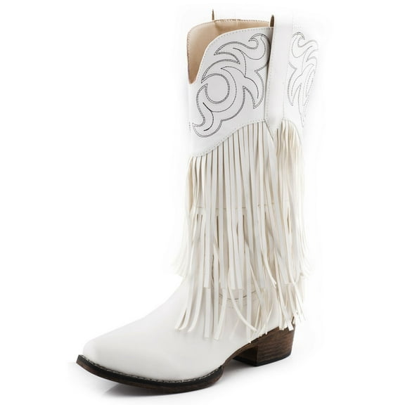 Roper Western Boots Womens Faux Fringe 8.5 B White 09-021-1566-3018 WH