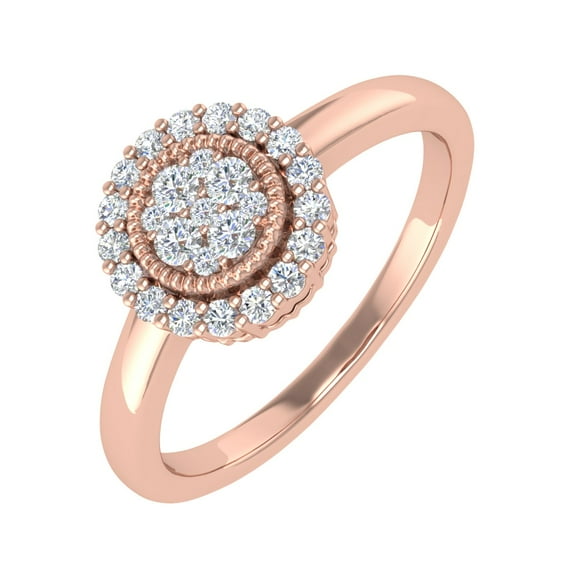 1/4 Carat Prong Set Diamond Halo Ring Band in 14K Rose Gold (Ring Size 10.5) (I1-I2 Clarity)