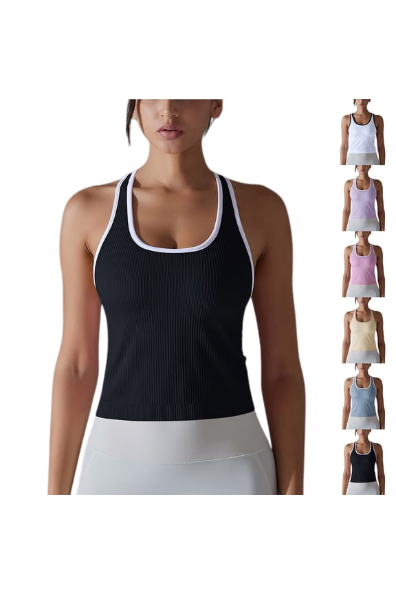 Plus Size Tank Top for Women Solid Color Thread High Elasticity Tight Fitting Sports Running Fitness Yoga Suit