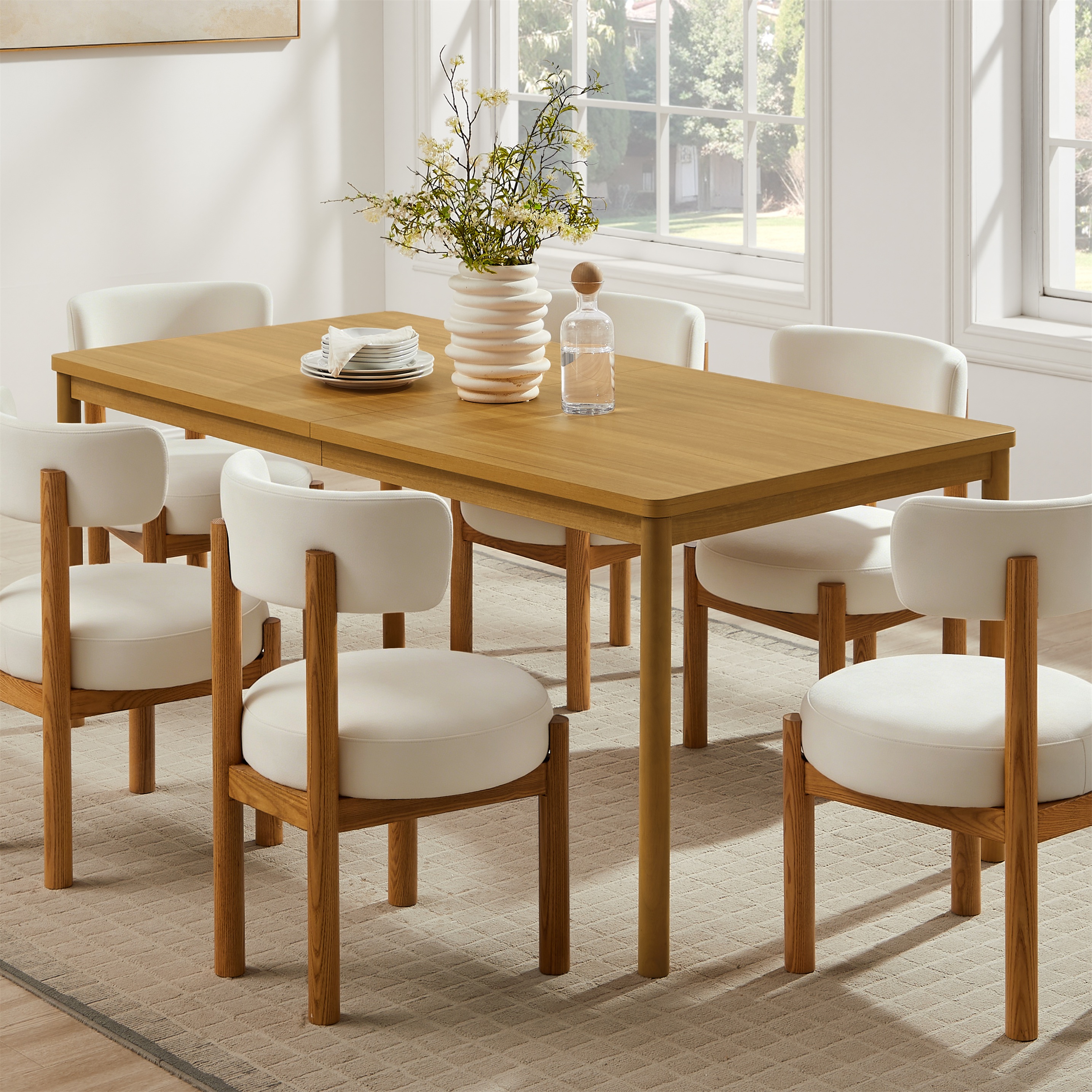 Mainstays Dowel Dining Table, Natural Teak Finish