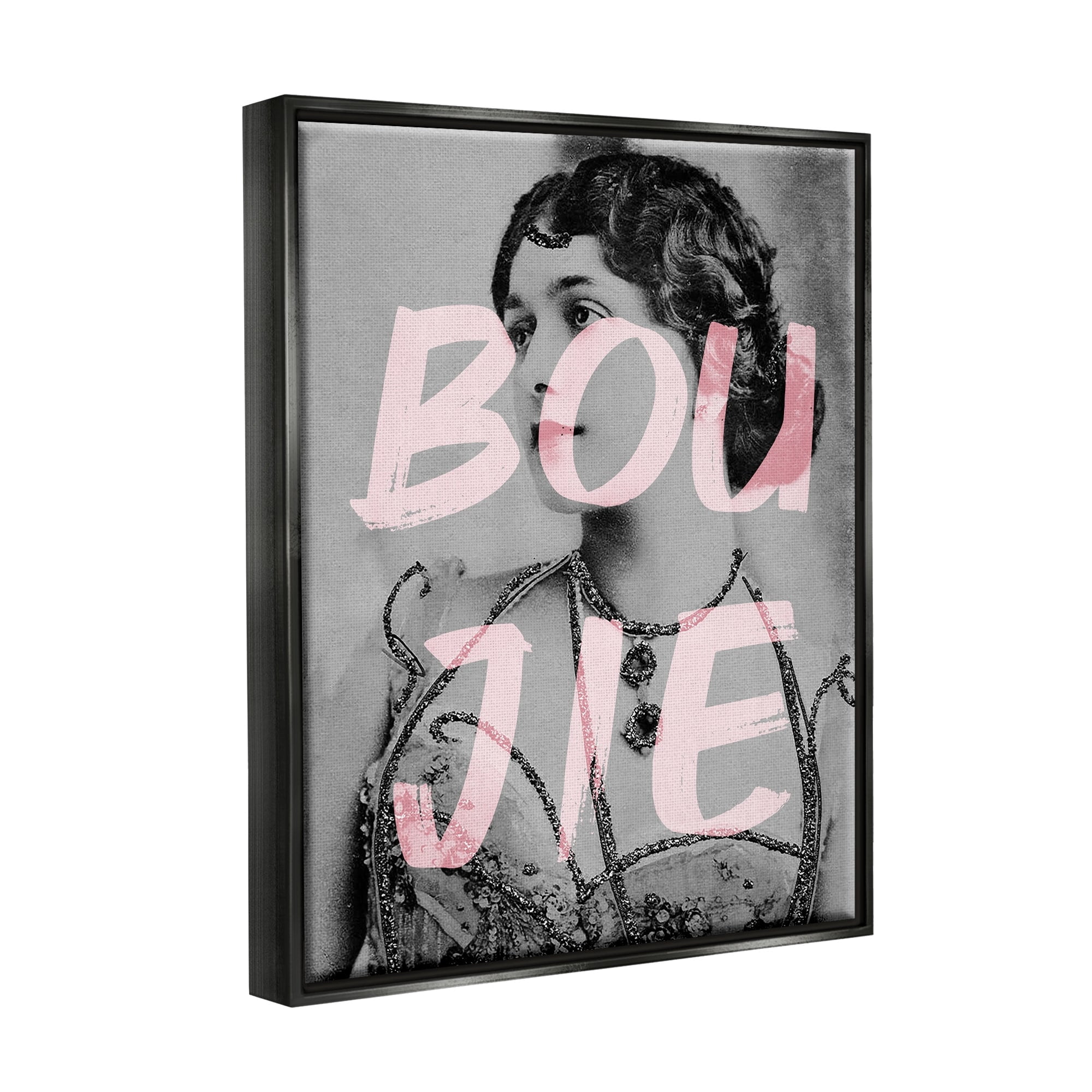 Stupell Industries Boujie Vintage Woman Portrait Trendy Pink Text Graphic Art Jet Black Floating Framed Canvas Print Wall Art, Design by Daphne Polselli