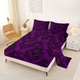 thumbnail image 2 of Homewish Purple Damask Flower Queen Sheets,Vintage Halloween Bat Queen Sheet Sets,Purple Black,4-Piece,1 Flat Sheet,1 Fitted Sheet and 2 Pillowcases, 2 of 6