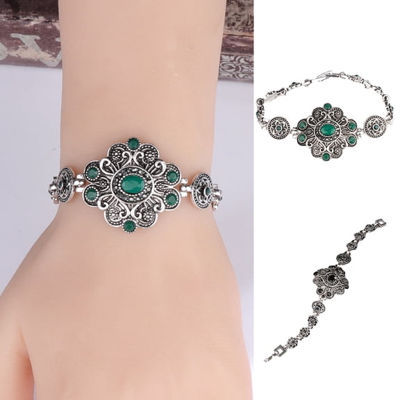 opvise Vintage Flower Artificial Gem Bracelet Bangle Party Jewelry Women Birthday Gift