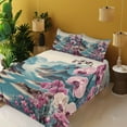 thumbnail image 2 of Ambesonne Lake Fitted & Top Sheet Set with Sham, Orchids Earthy Cliff Mountains, Pale Purple and Sea Blue, 2 of 5