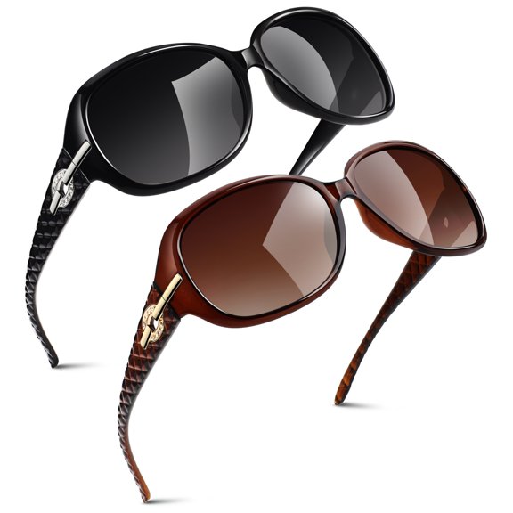 Sunier Oversized Sunglasses for Women Butterfly Style Black Polarized Sunglasses with Crystal Decor UV Protection