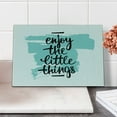 thumbnail image 2 of Enjoy the Little Things Cutting Board, Inscription with Brush Strokes Background in Pale Shades, Decorative Tempered Glass Cutting and Serving Board, Small Size, Pale Blue and Black, by Ambesonne, 2 of 5