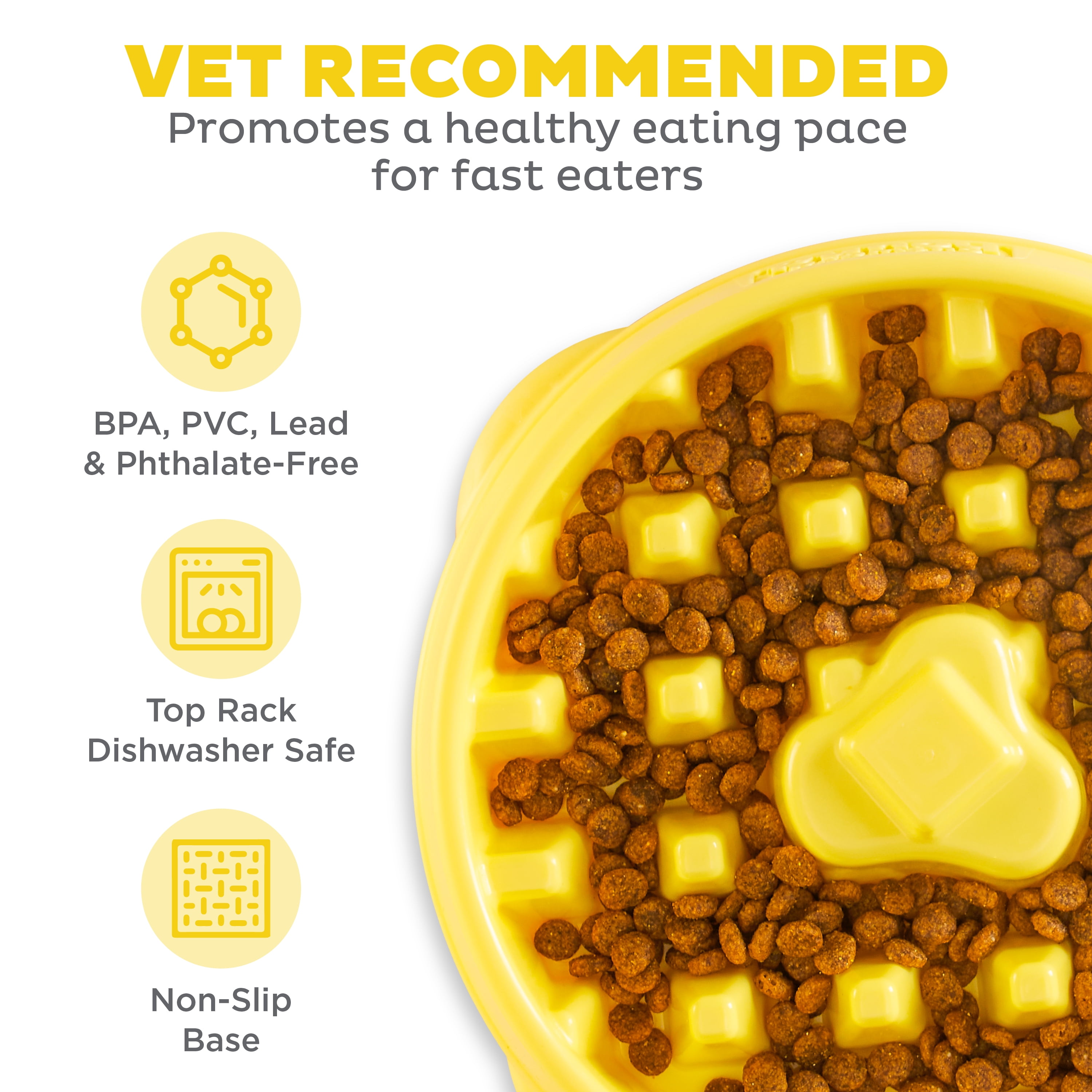 Outward Hound Fun Feeder Slo Bowl Waffle, Medium, Yellow