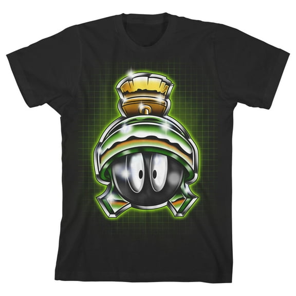Looney Tunes Chrome Marvin the Martian Boy's Black T-shirt-Medium