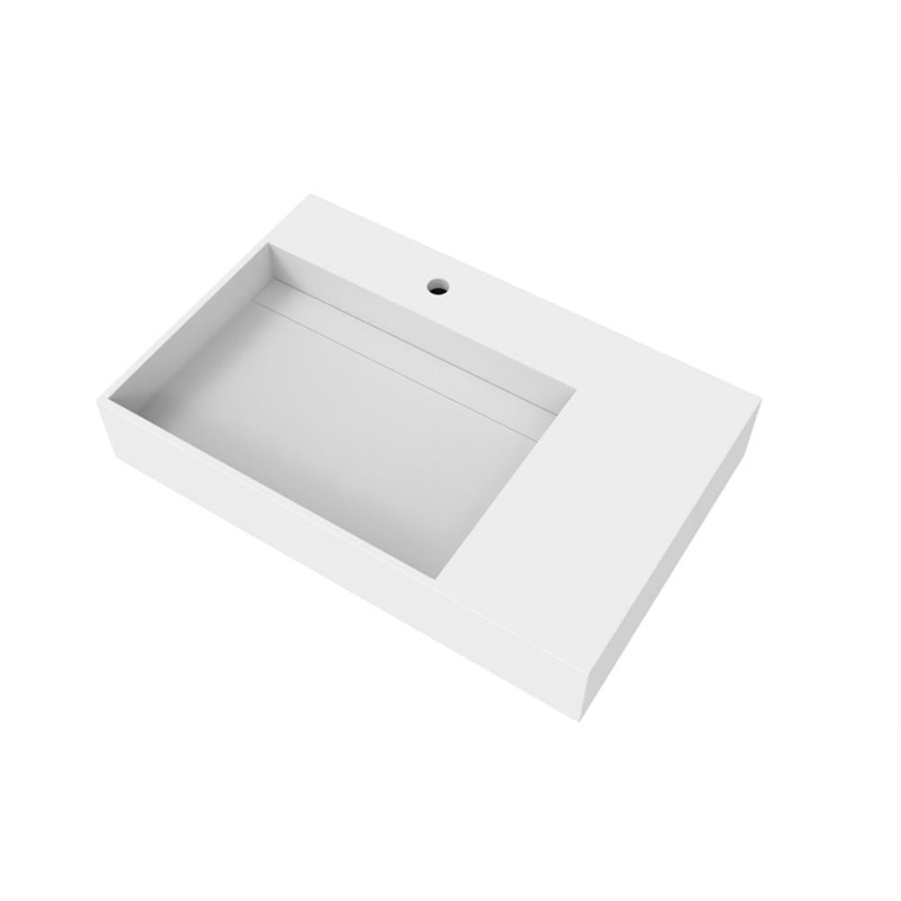 Pemberly Row 30" Solid Surface Left Basin Bathroom Sink in White