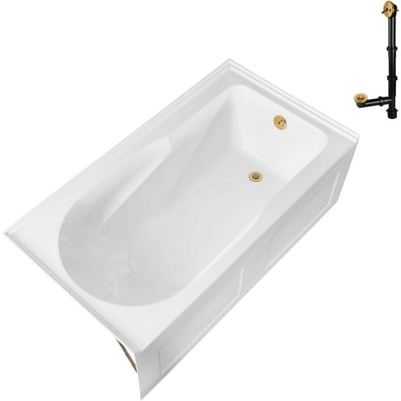 Streamline GA-311-24-BGL 60 in. x 32 in. Acrylic Right-Hand Drain Alcove Bathtub in Glossy White With External Drain in Brushed Gold