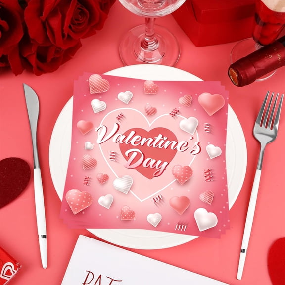 Yeciiwht Valentines Day Decorations Napkins Heart-Patterned Napkins 24pc, Party Decor Paper Napkins Disposable Handkerchiefs 6.5 Inches for Dinner Party, Banquet, Wedding, Birthday