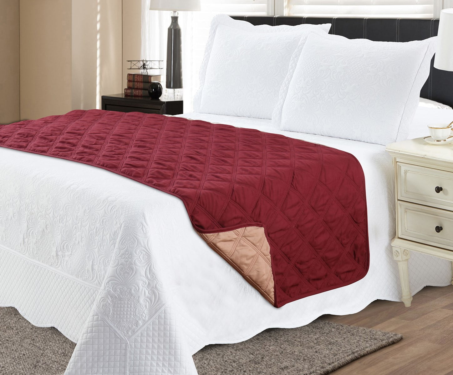 Bed Runner Protector Reversible Full/Queen (30 X 76) Wine/Mocha