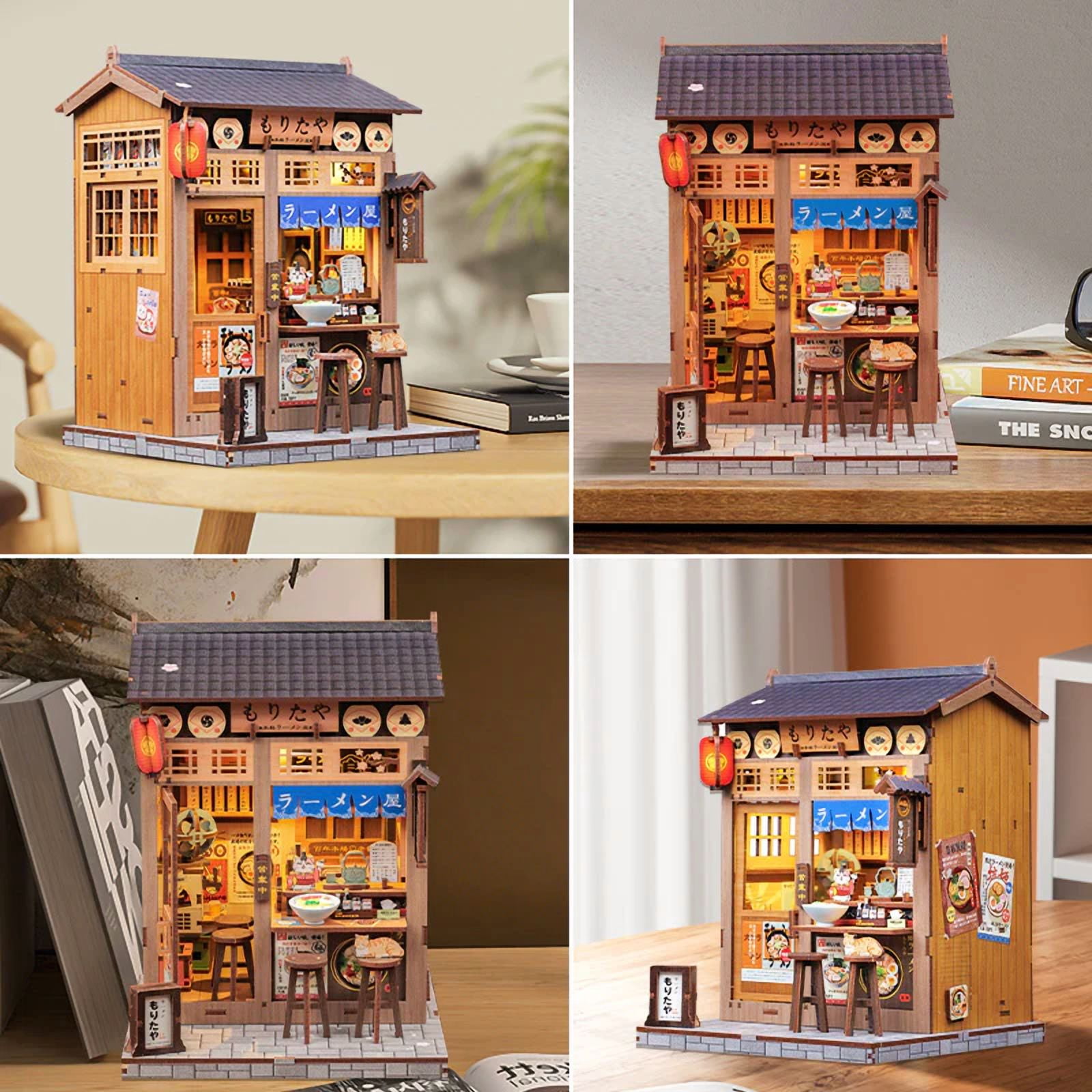 CUTEBEE DIY Book Nook Kit – Morita-Ya Japanese Ramen Shop Miniature Dollhouse Insert with LED Light, 3D Wooden Puzzle Craft Kit for Adults & Teens
