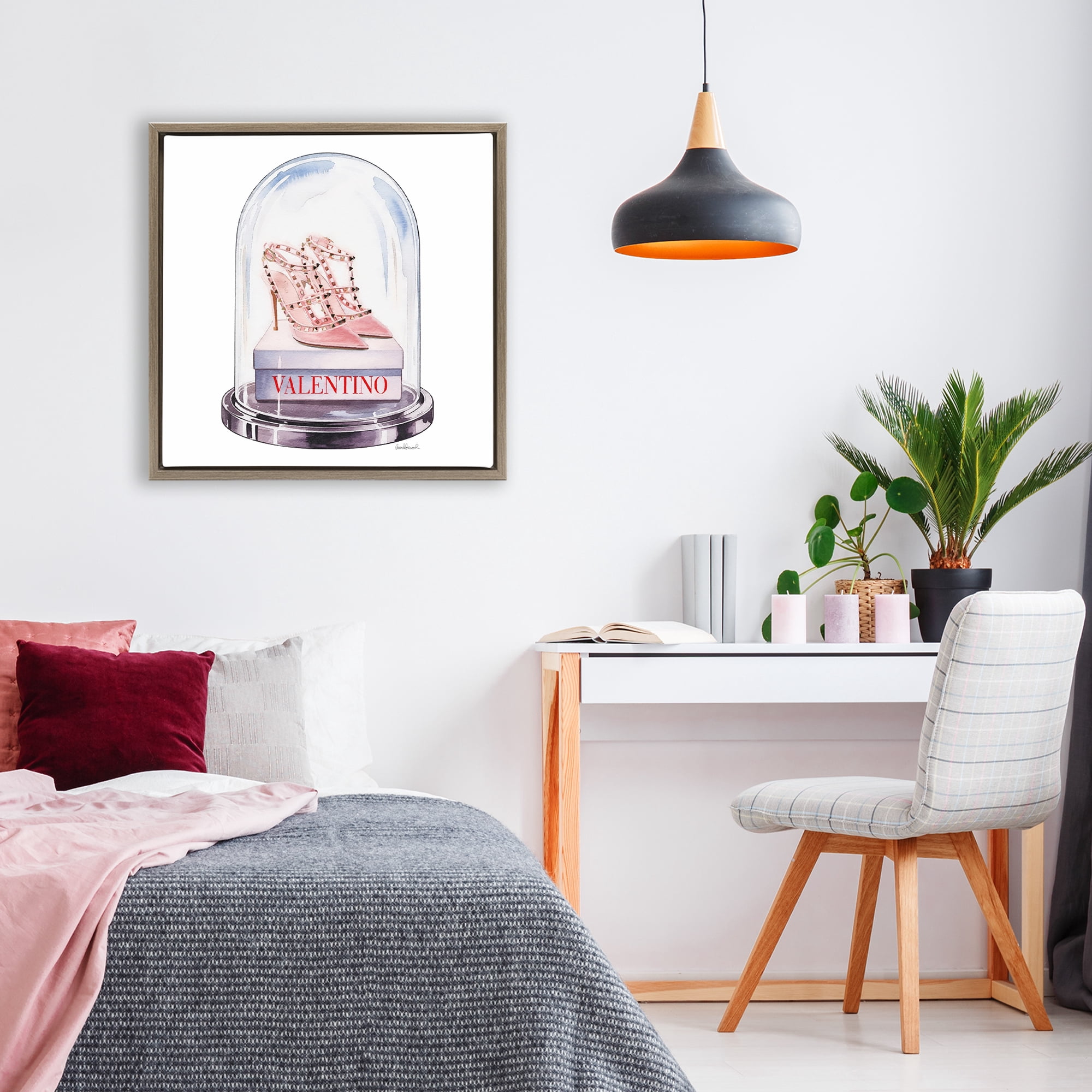 Stupell Industries Pink Heels in Bell Jar Brown Framed Floater Canvas Wall Art, design by Amanda Greenwood