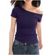thumbnail image 2 of mfyjkho Tops Para Mujer, Blusas/Camisetas Sueltas De Verano De Color Liso Con Mangas Cortas Y Hombros Descubiertos Para Mujer Tops De Gimnasio Para Mujer Xl, 2 of 5