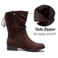 thumbnail image 3 of Love Steetly Women's Extra Wide Width Ankle Boots, Distressed Faux Suede, Slouchy Ruched Upper, Adjustable Back Lace-Up, Low Stacked Heel Casual Boots., 3 of 8