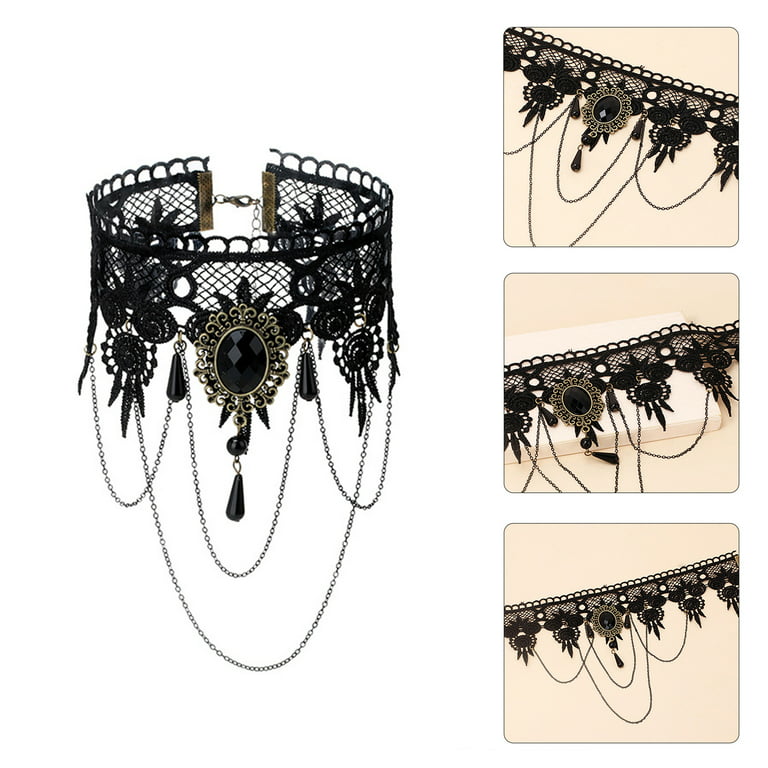 NUZYZ Women Gothic Black Chokers Lace Hollow Chain Collar Necklace