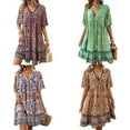 thumbnail image 6 of Baywell Women's Dress Bohemian Summer V Neck Short Sleeve Lace Floral Printed Casual Beach Flowy Babydoll Dress Mini Dresses, 6 of 8