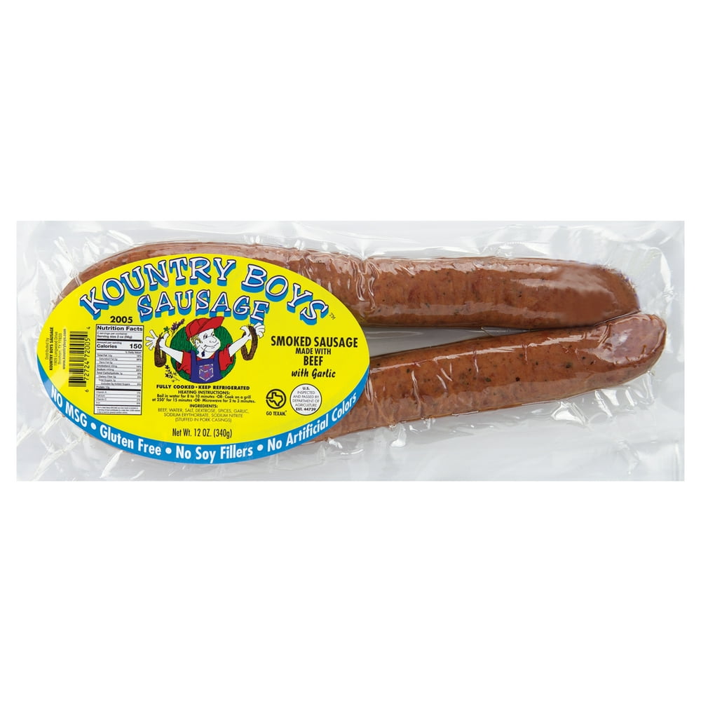 Kountry Boys Sausage Smoked Beef Sausage with Garlic, 12 Oz.